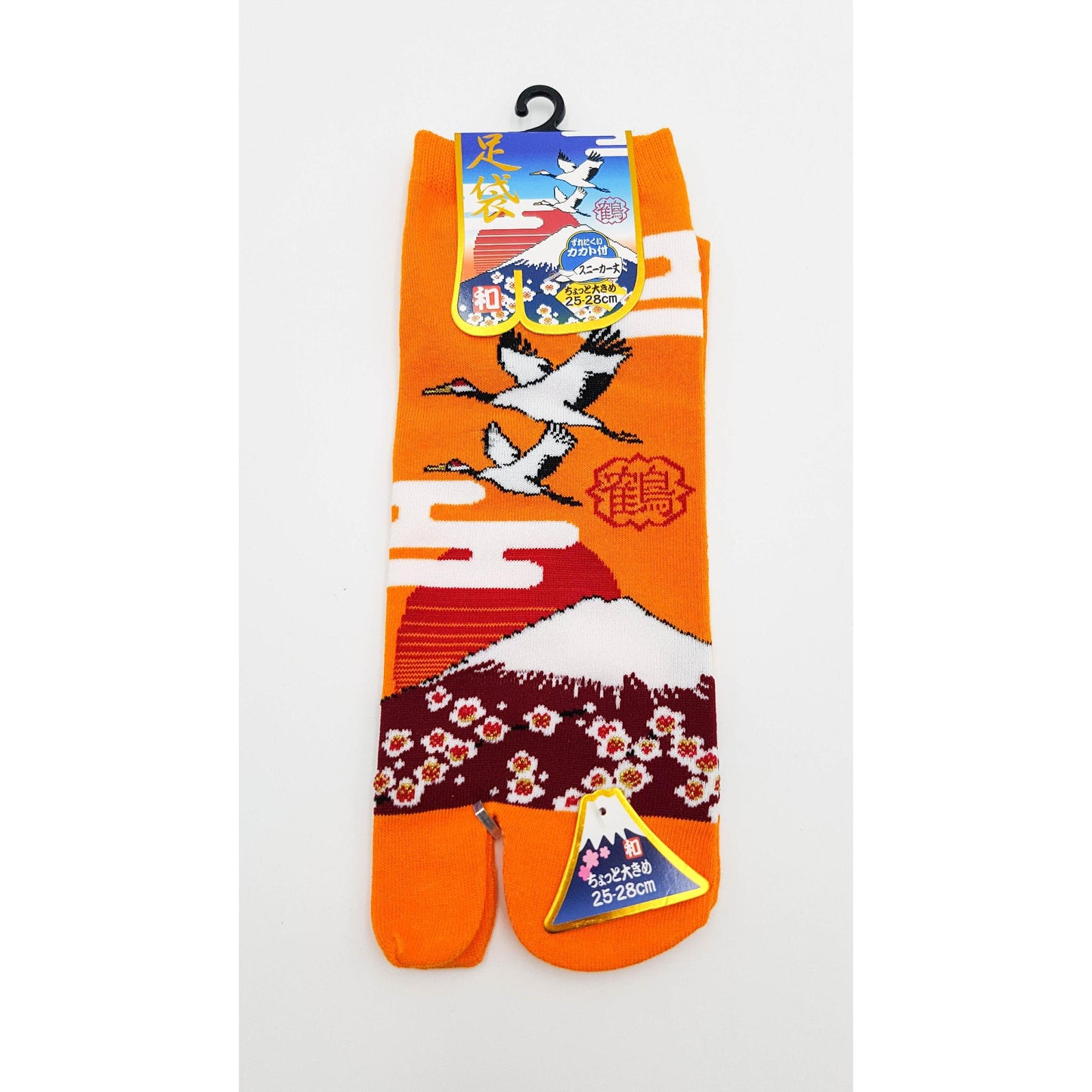 Chaussettes Japonaises Tabi en coton - Grue et Mont Fuji Taille Large