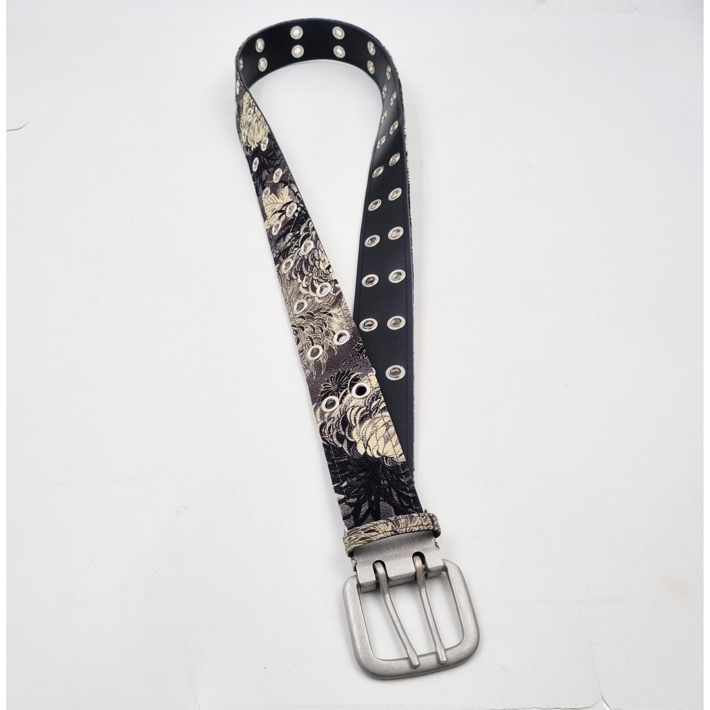 Ceinture japonaise imprimé Chirimen - Gris Fleurs