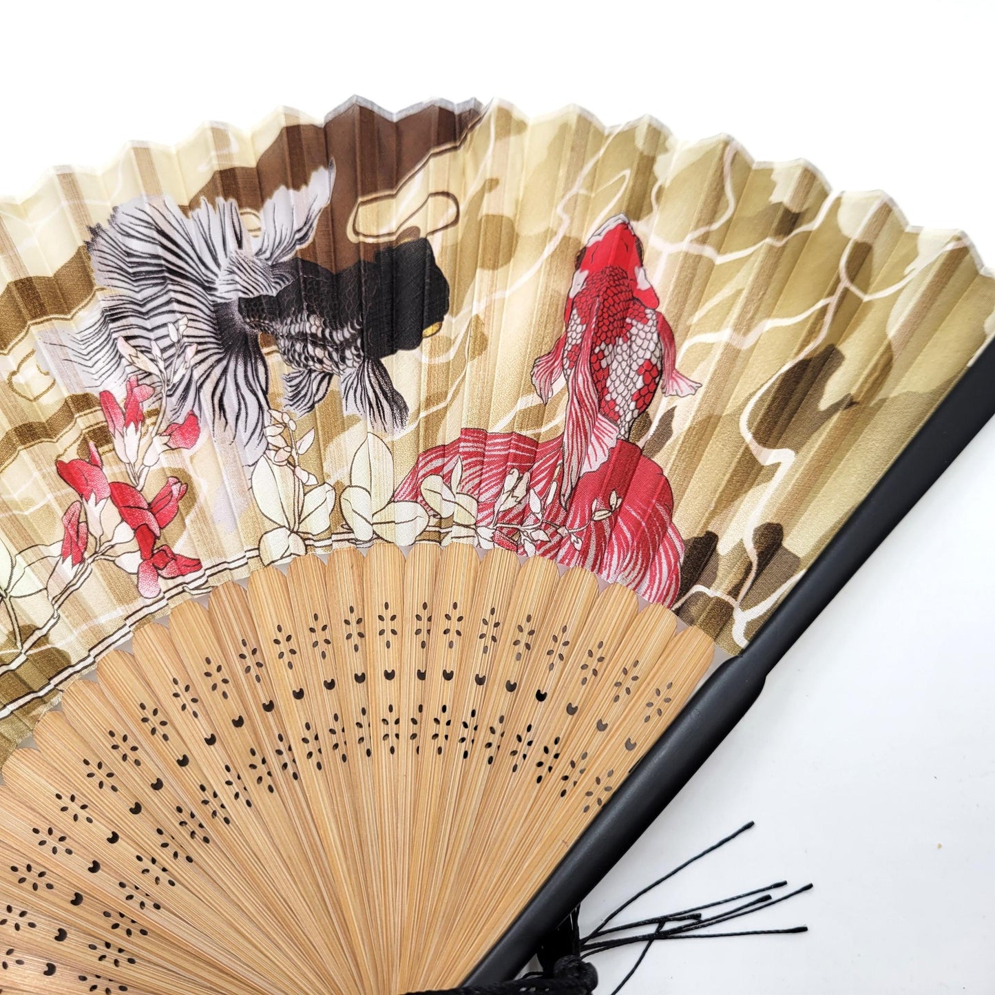 Luxury Fan – Japanese Art FISH AND CRANE TURTLE Motif