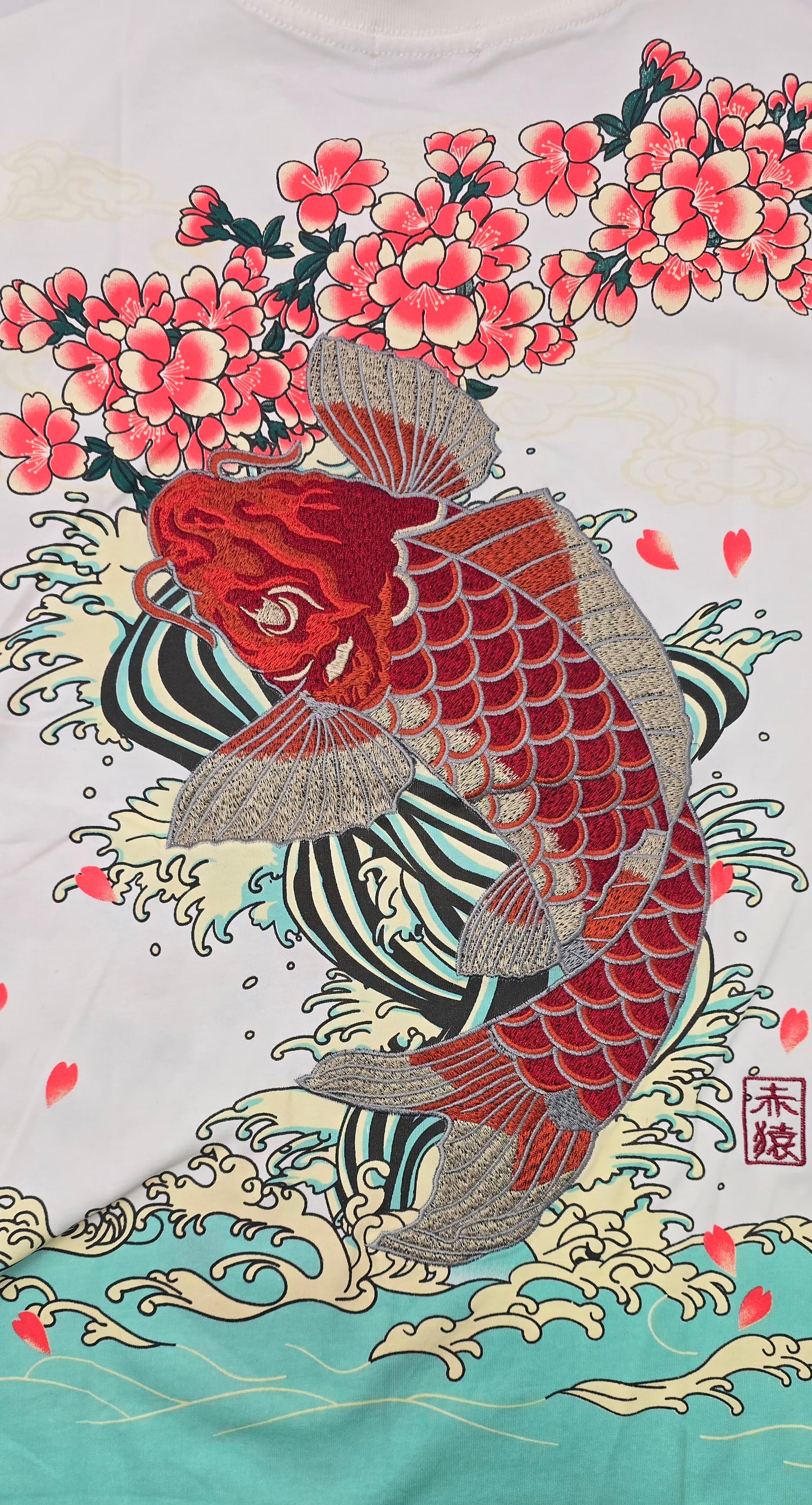 T-shirt à manches courtes BLANC - Koi rouge et Cerisiers