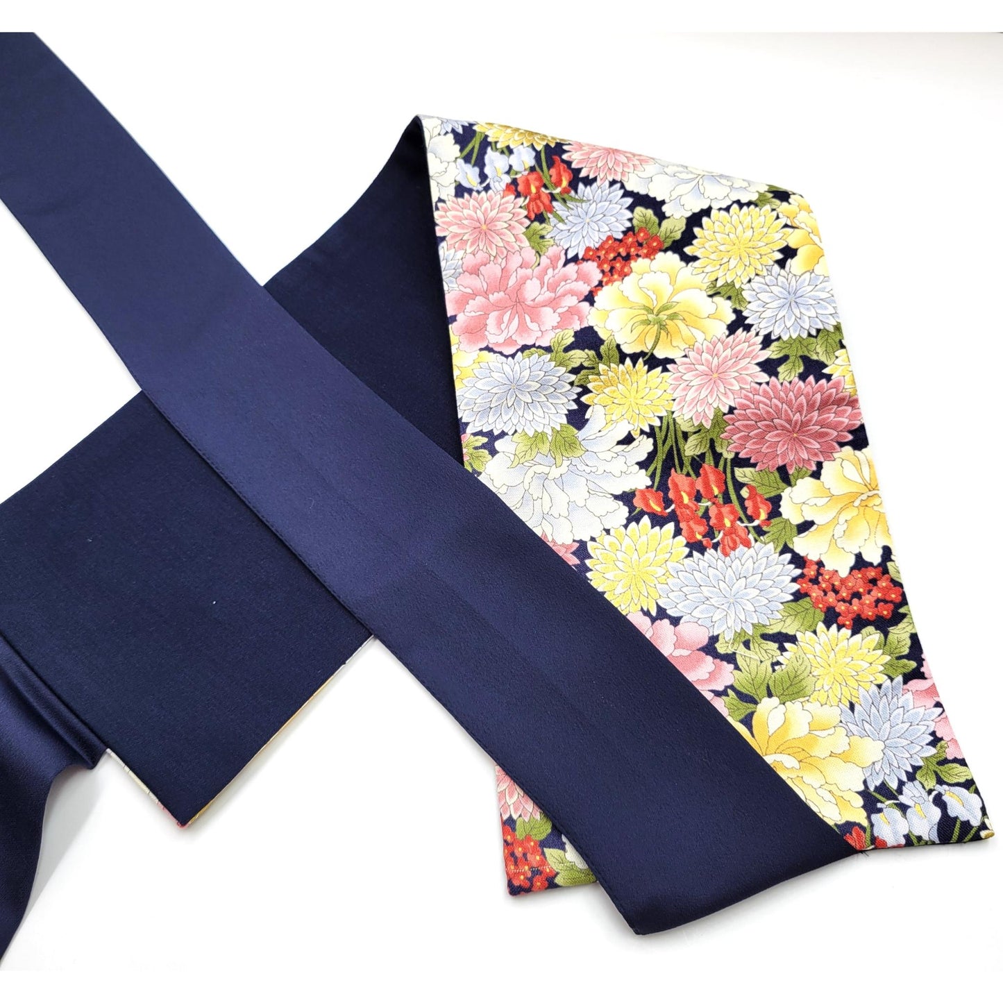 Ceinture réversible Musubi en coton - Pivoine et Chrysanthème