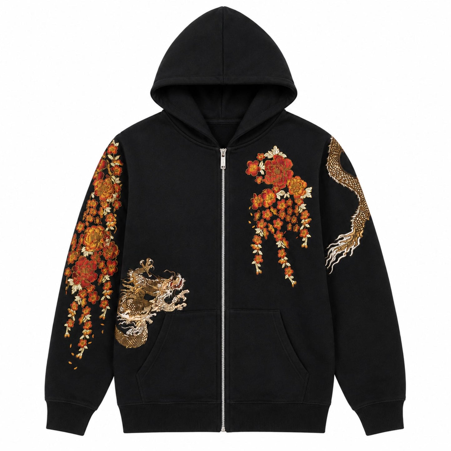 Hoodie broderie - 3 Dragon Croissant De Lune - Noir