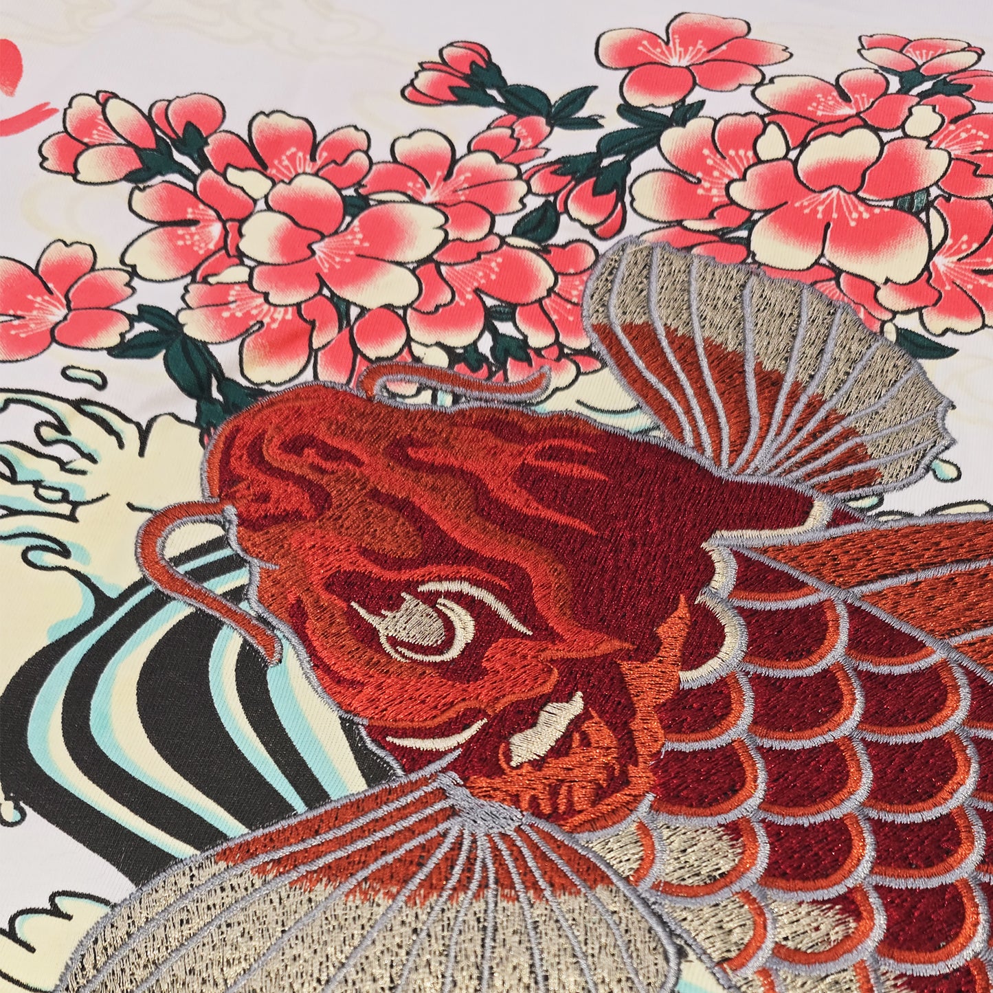 WHITE Short Sleeve T-Shirt - Red Koi and Cherry Blossoms