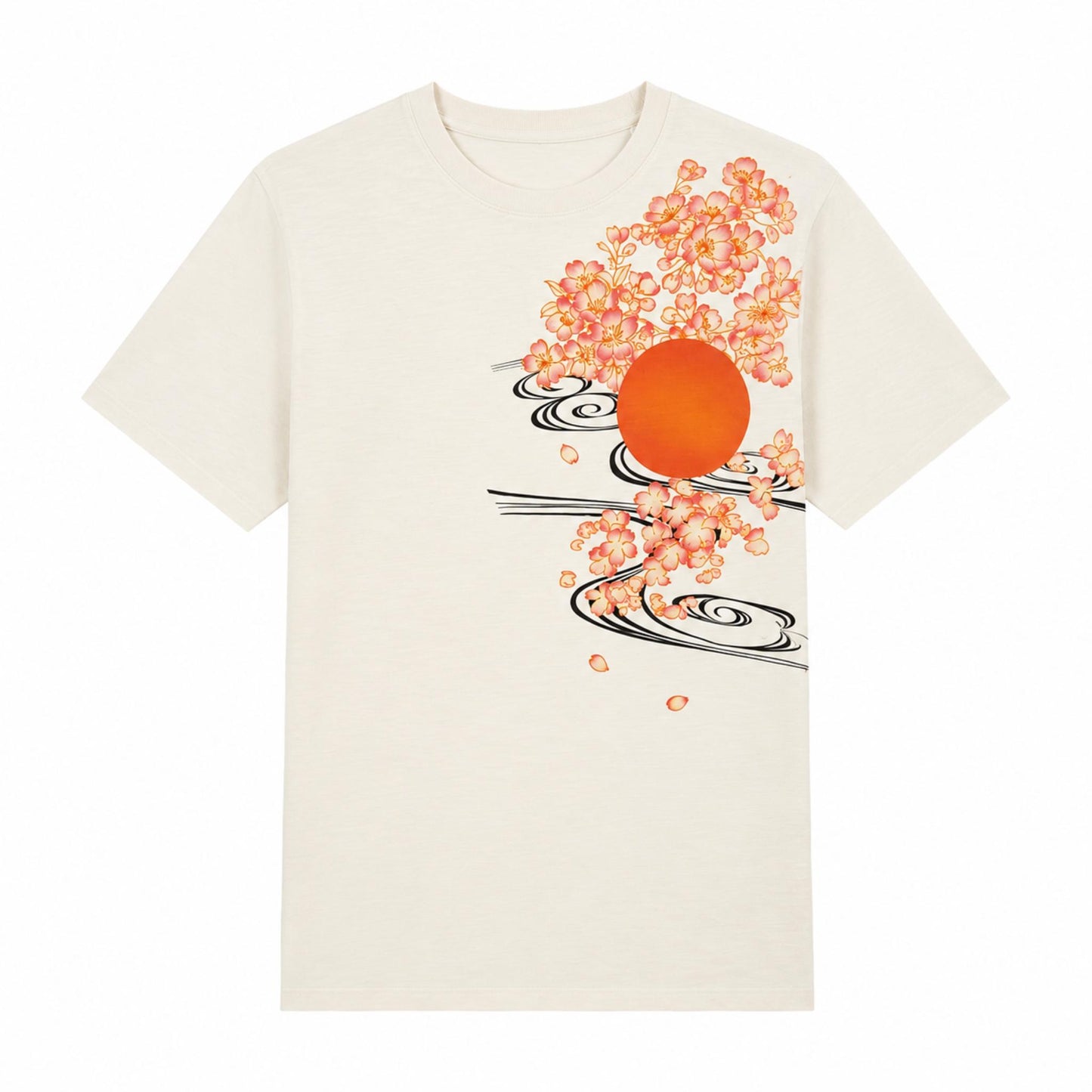 T-shirt à manches courtes - Tsuru et Cerisiers - Blanc