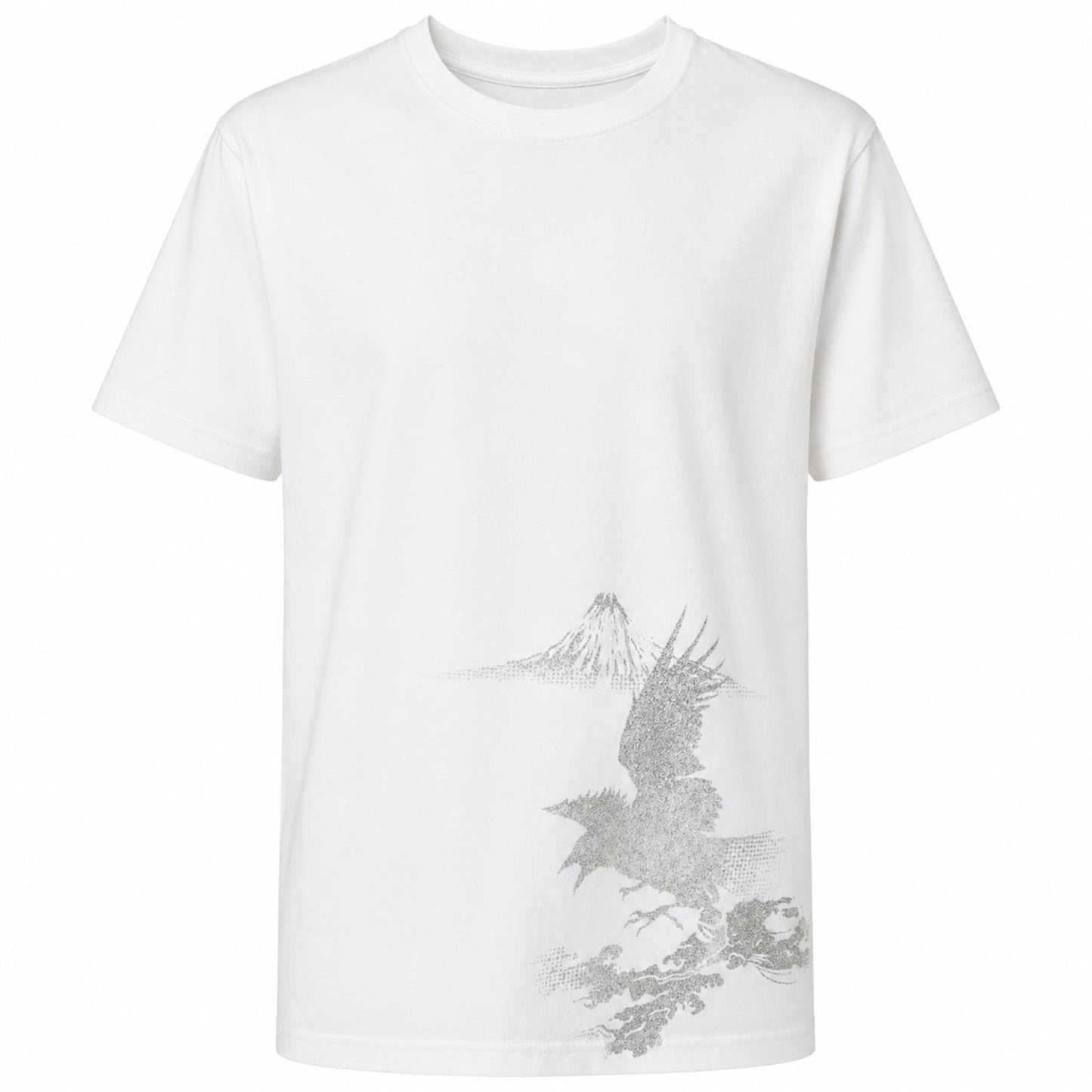 T-shirt à manches courtes - Corbeau et Mt Fuji - Blanc