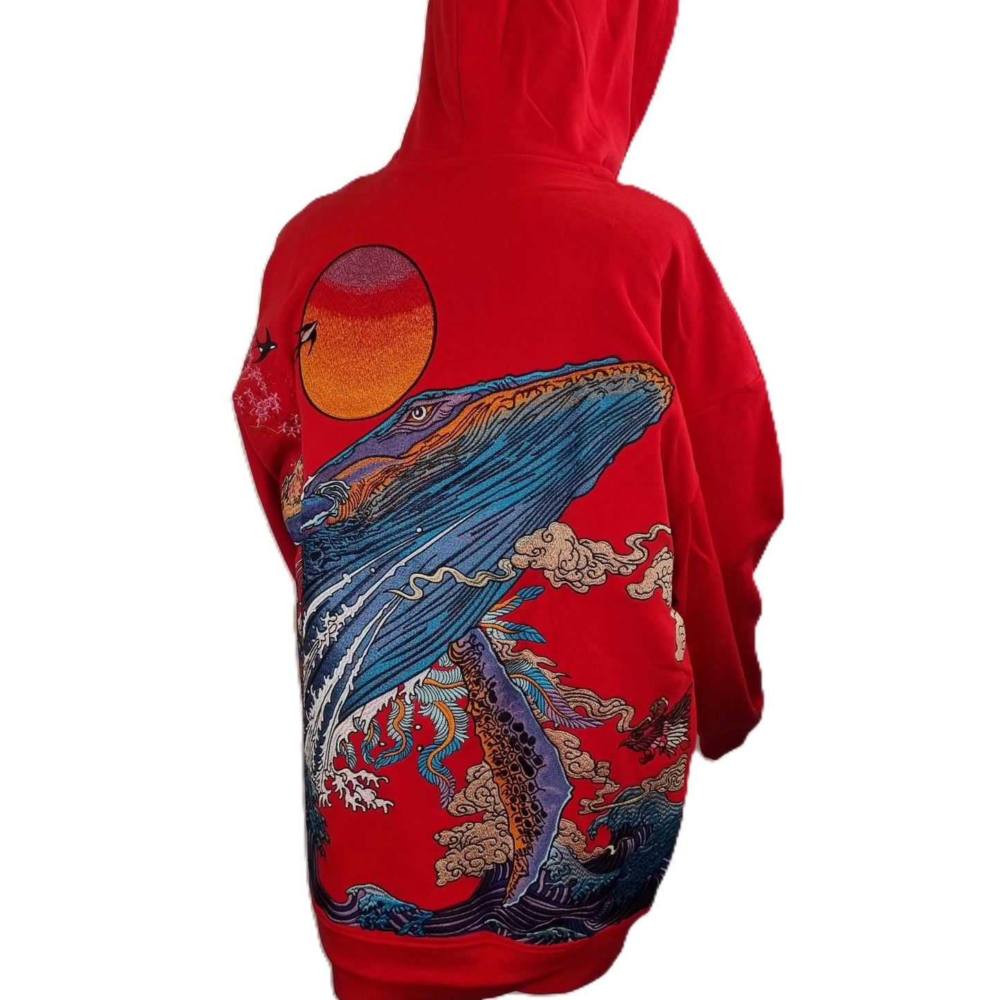 Whale embroidery hoodie - Red