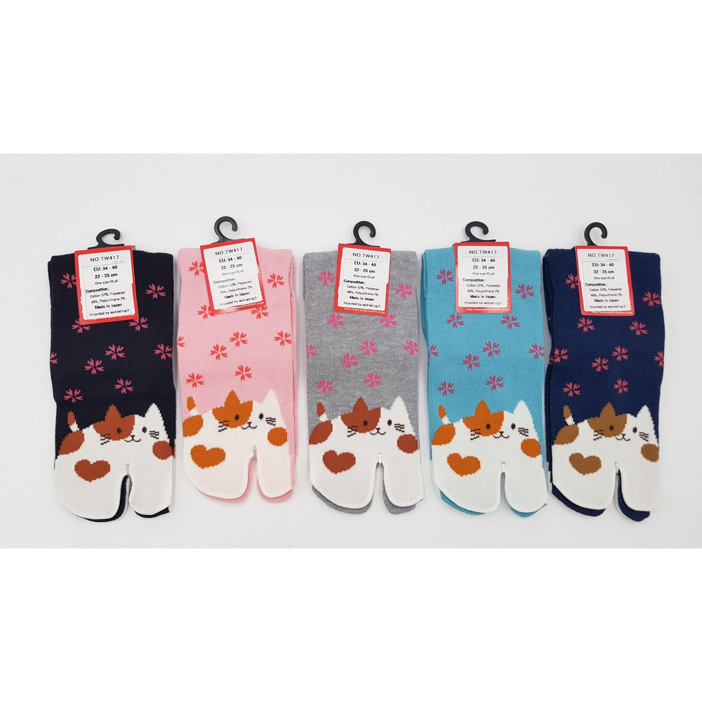 Chaussettes Japonaises Tabi en coton - Chat Kawaii