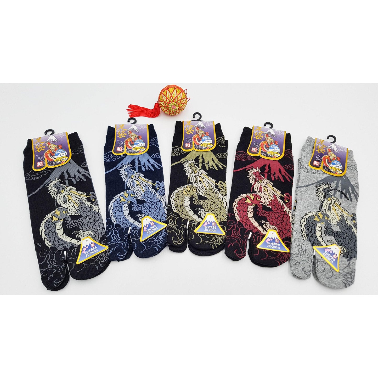 Chaussettes Japonaises Tabi en coton - Dragon et Mont Fuji Taille Large