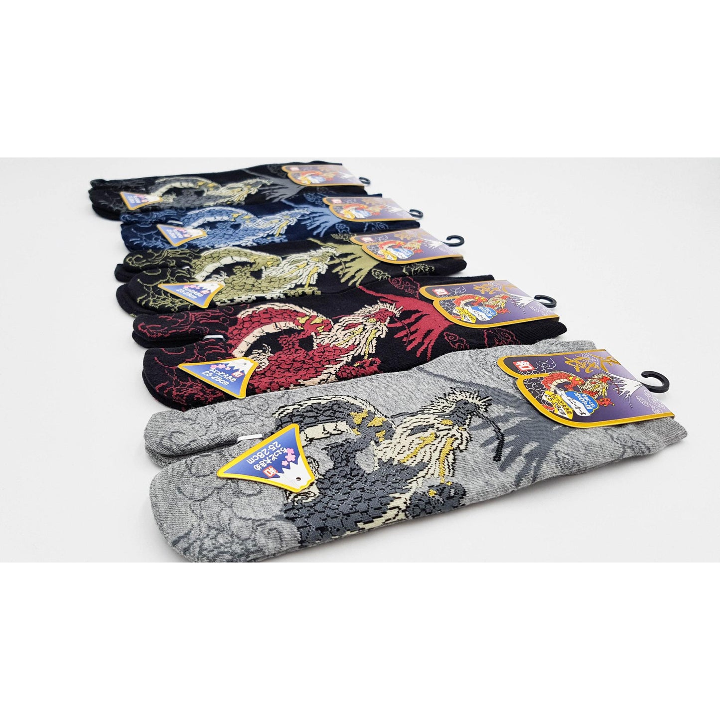 Chaussettes Japonaises Tabi en coton - Dragon et Mont Fuji Taille Large