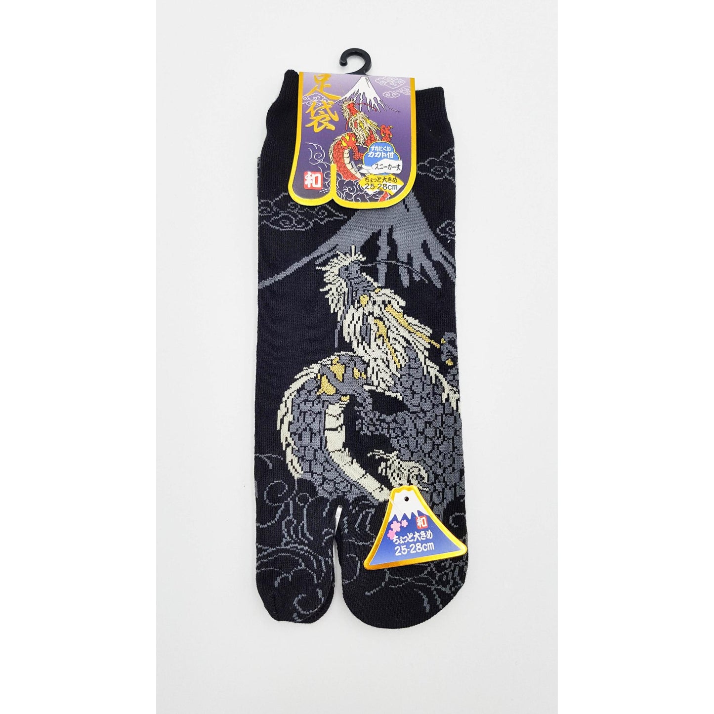 Chaussettes Japonaises Tabi en coton - Dragon et Mont Fuji Taille Large