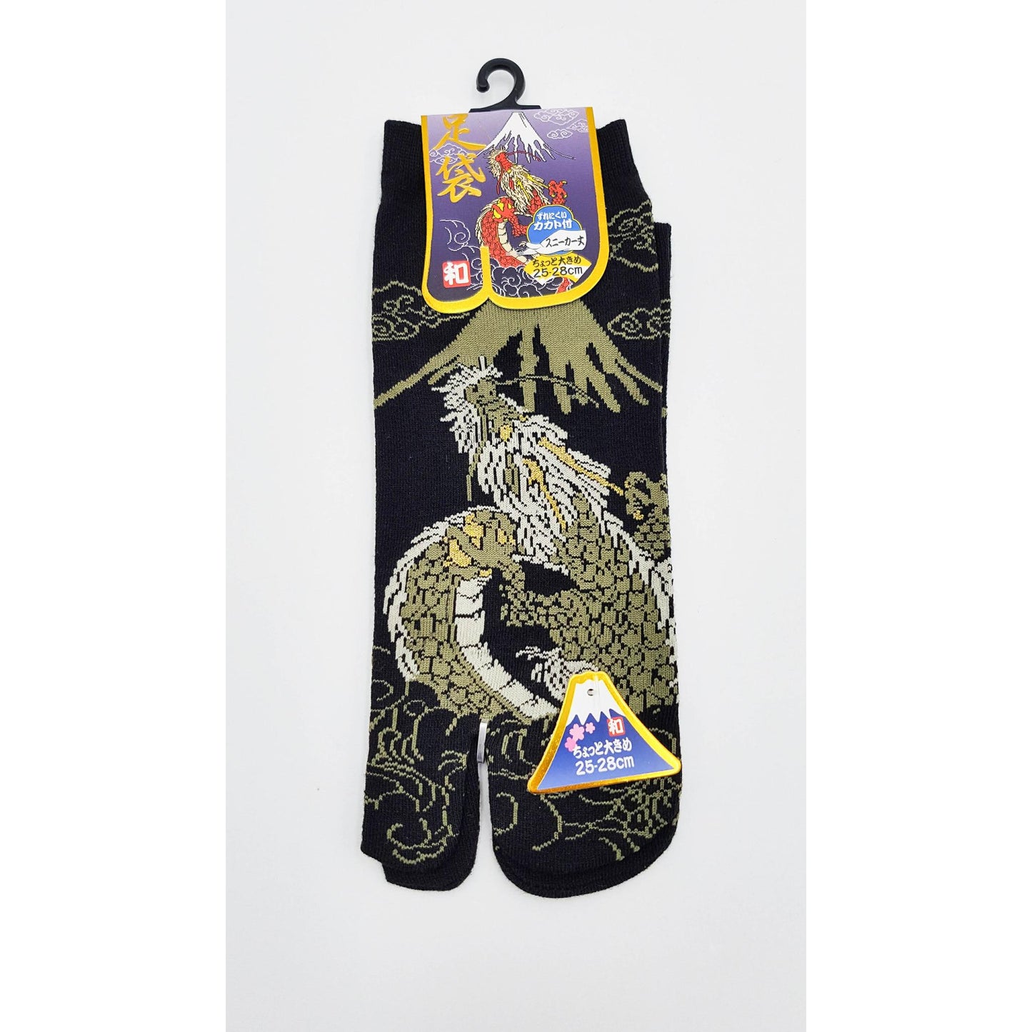 Chaussettes Japonaises Tabi en coton - Dragon et Mont Fuji Taille Large