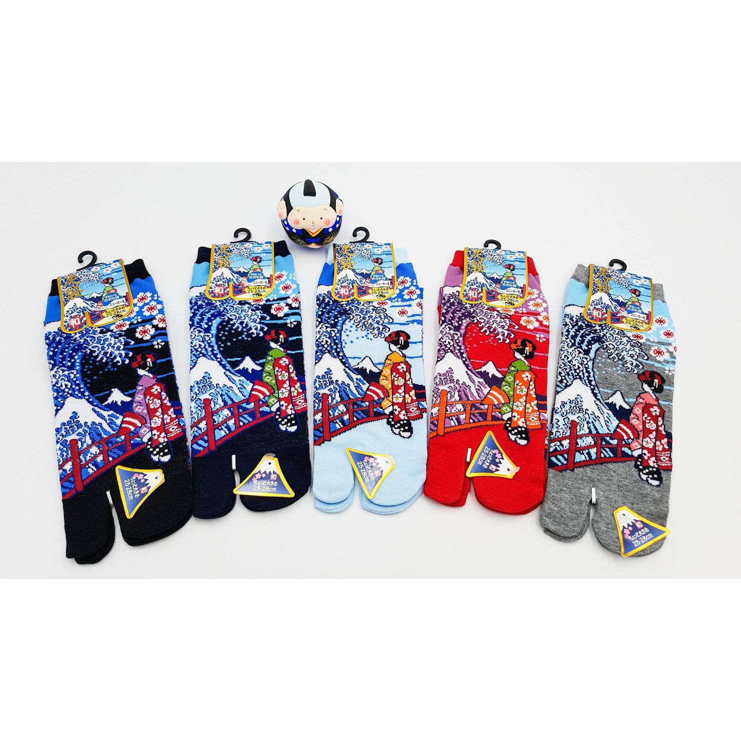 Chaussettes Japonaises Tabi en coton - Geisha et Vague Hokusai Taille Large