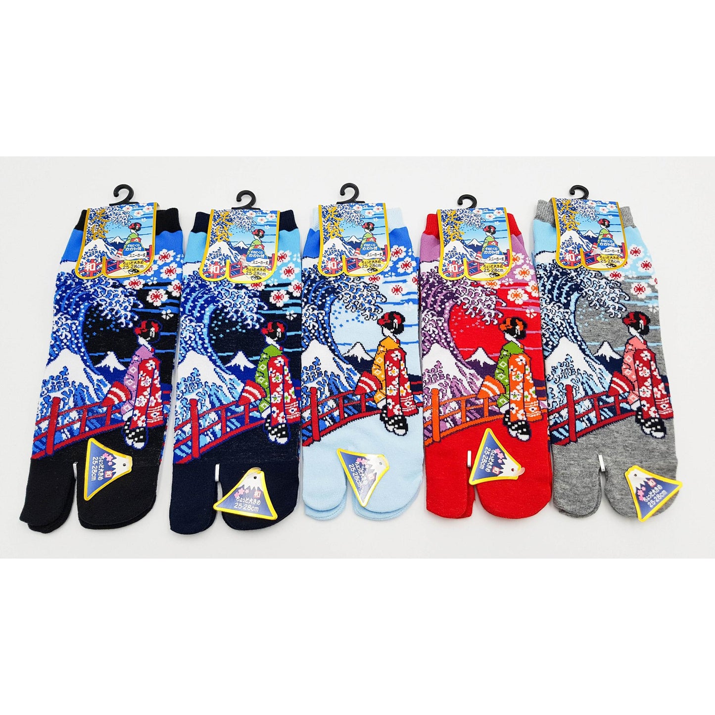 Chaussettes Japonaises Tabi en coton - Geisha et Vague Hokusai Taille Large