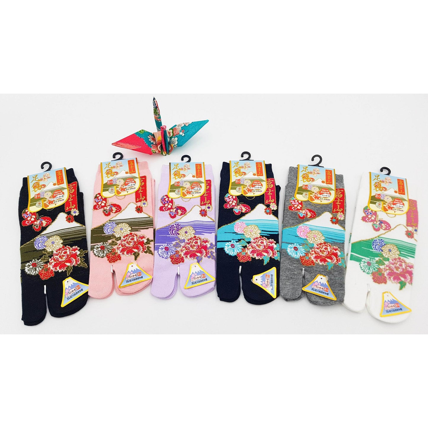 Chaussettes Japonaises Tabi en coton - Mont Fuji Fleuri