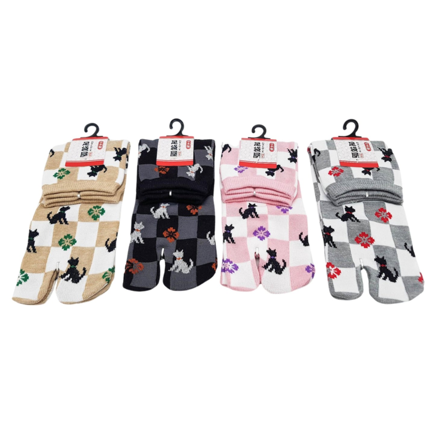 Chaussettes Japonaises Tabi en coton - Chat et Damier