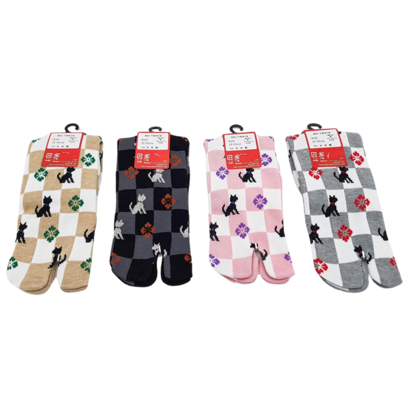 Chaussettes Japonaises Tabi en coton - Chat et Damier