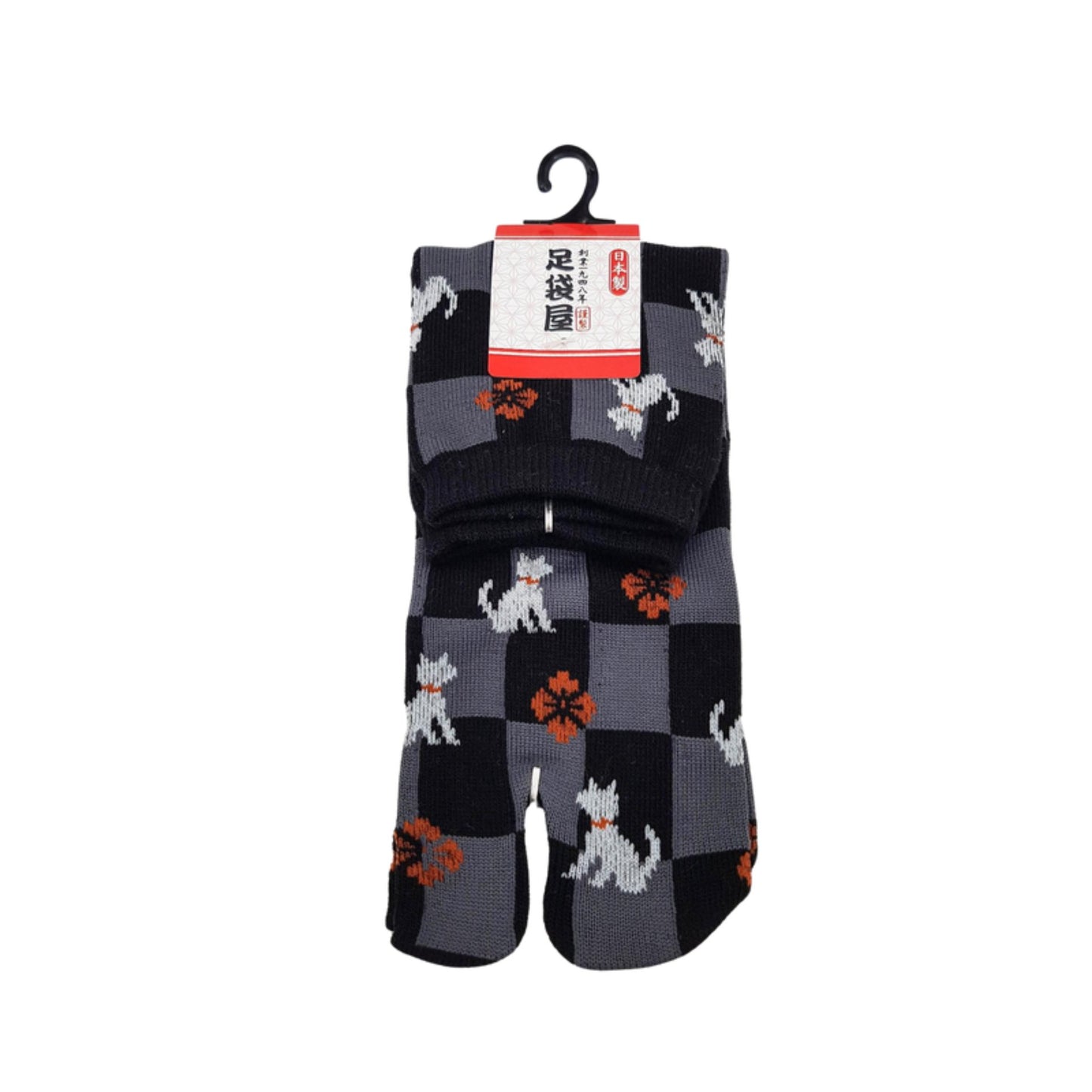 Chaussettes Japonaises Tabi en coton - Chat et Damier