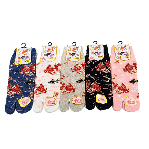 Chaussettes Japonaises Tabi en coton - Poisson Rouge - Taille Large