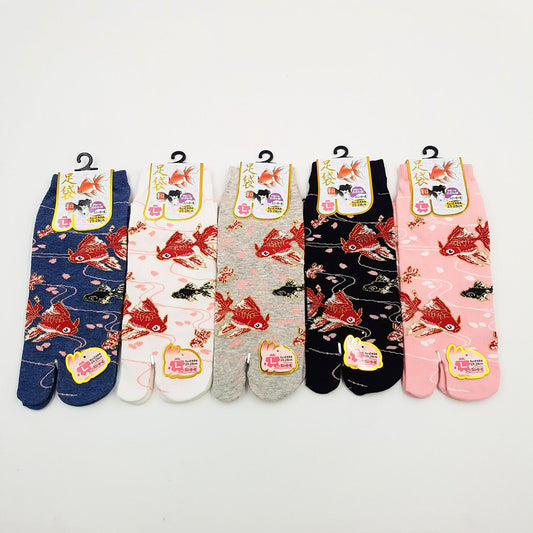 Chaussettes Japonaises Tabi en coton - Poisson Rouge - Taille Large