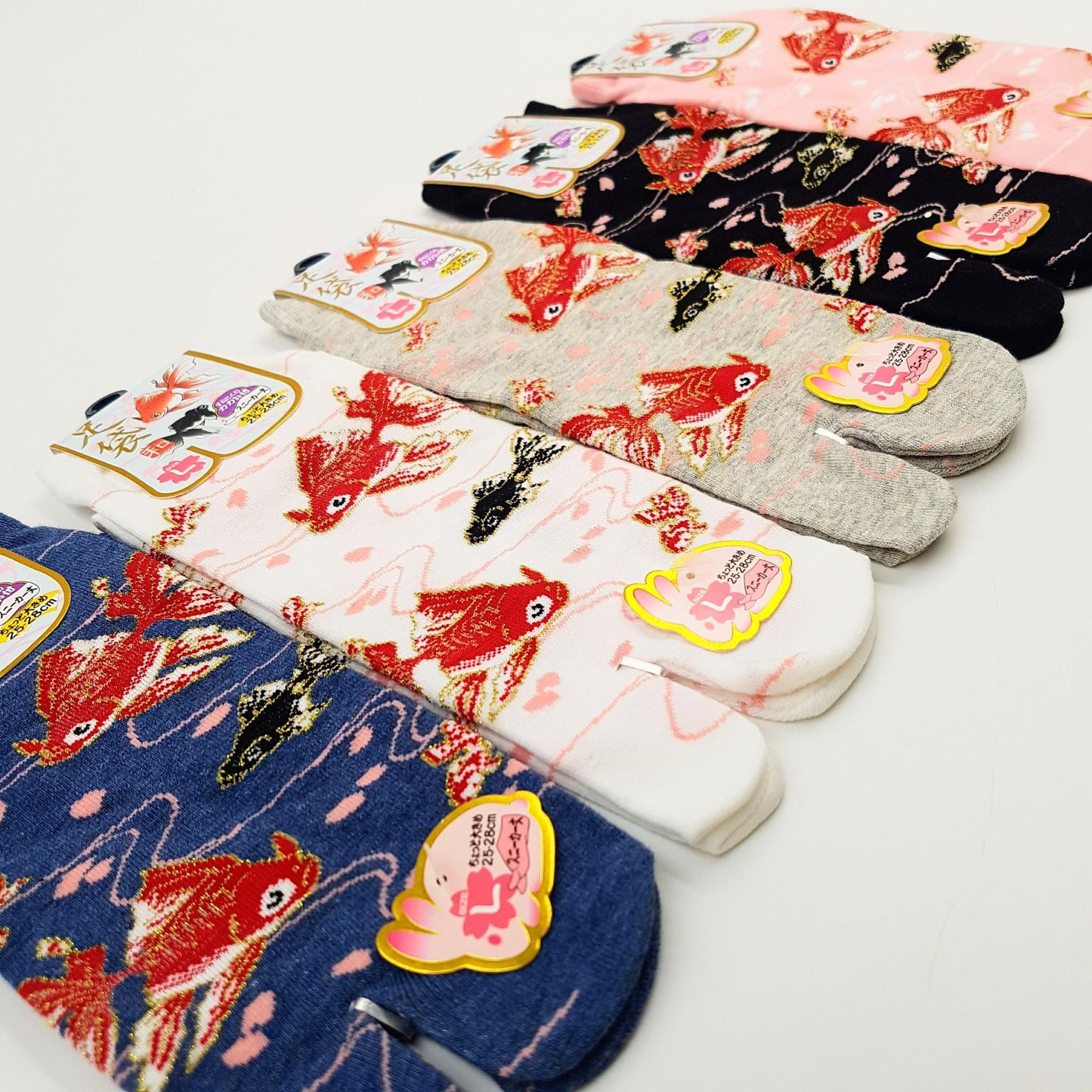 Chaussettes Japonaises Tabi en coton - Poisson Rouge - Taille Large