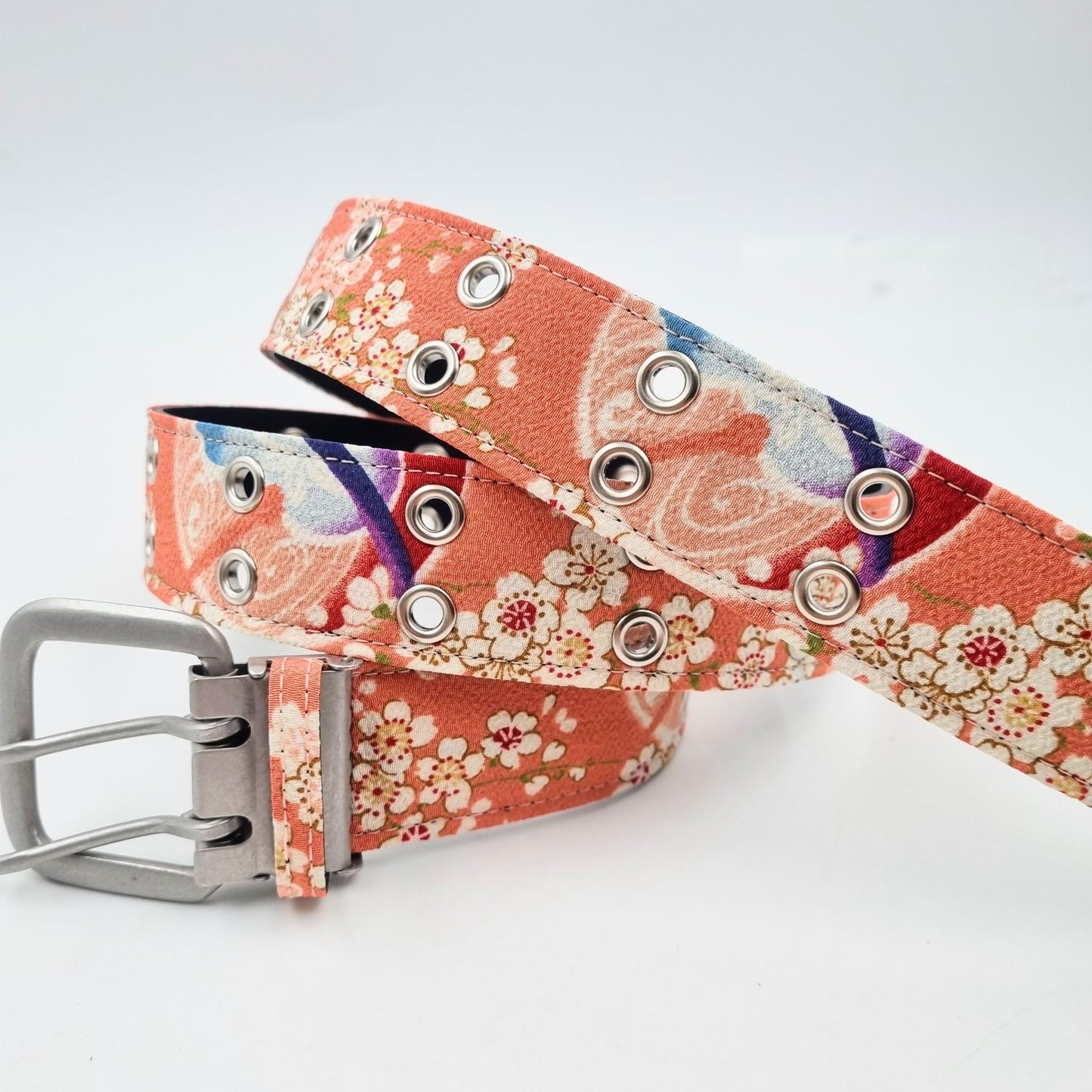 Ceinture japonaise imprimé Chirimen - Rose saumon