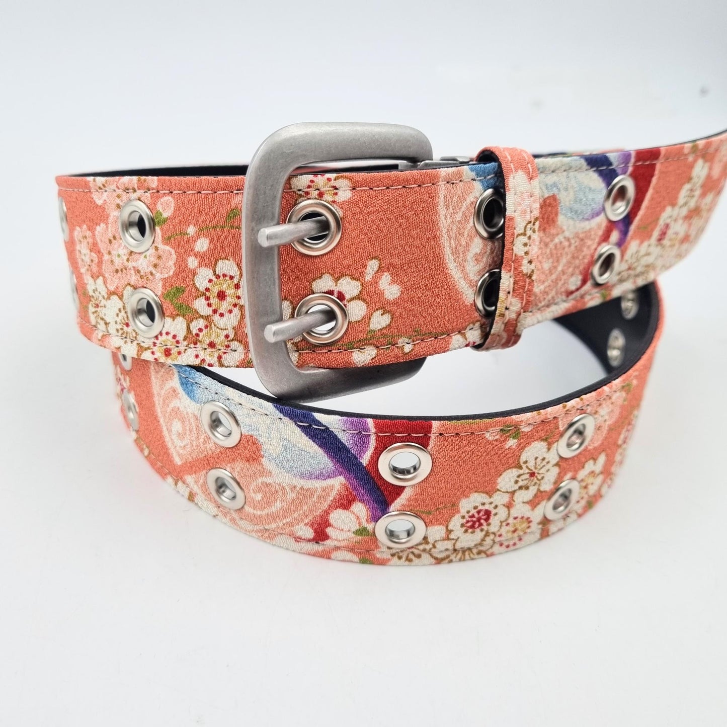 Ceinture japonaise imprimé Chirimen - Rose saumon