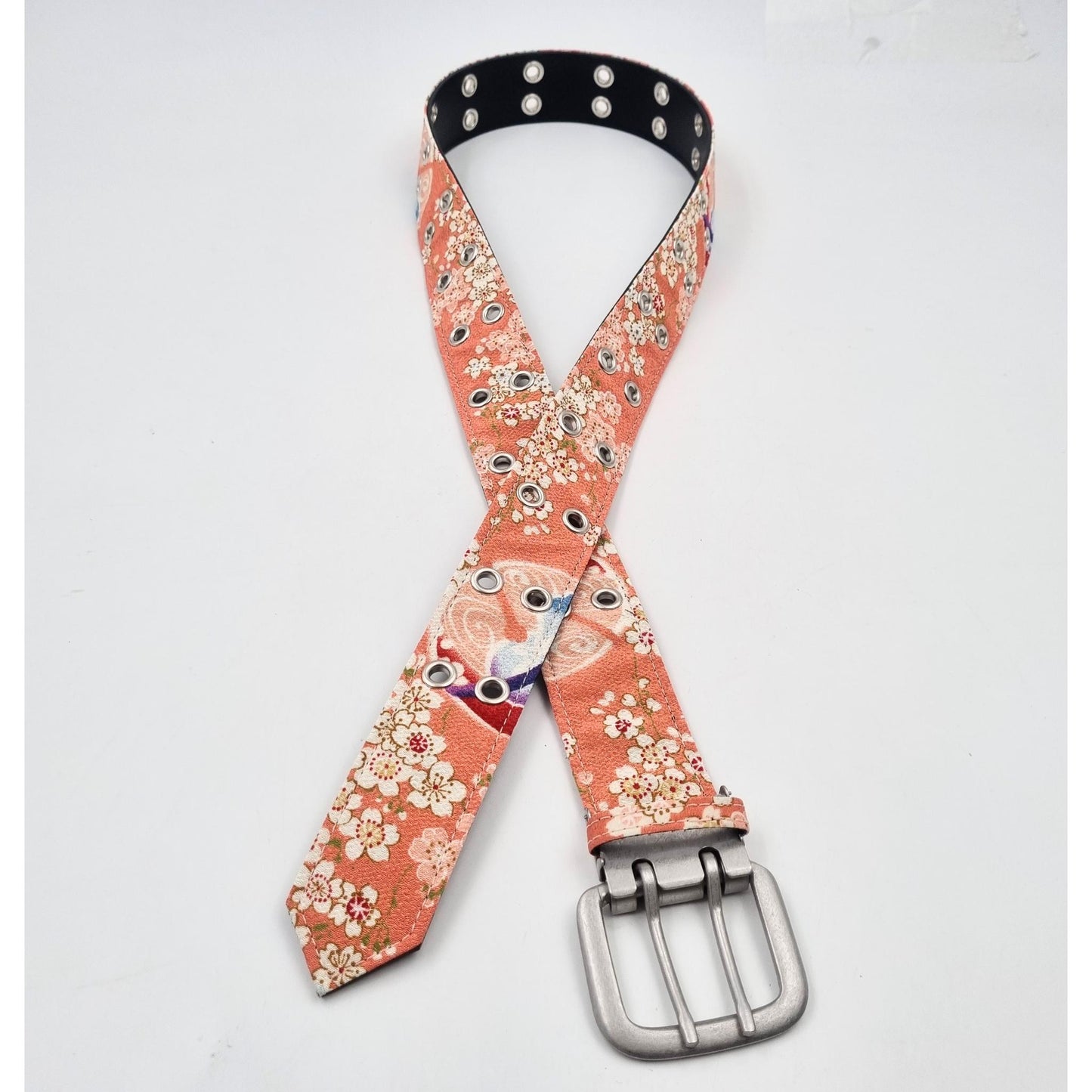 Ceinture japonaise imprimé Chirimen - Rose saumon