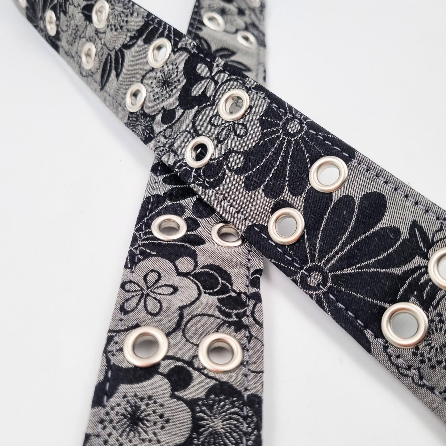 Ceinture japonaise imprimé Chirimen - Noir fleurs #3