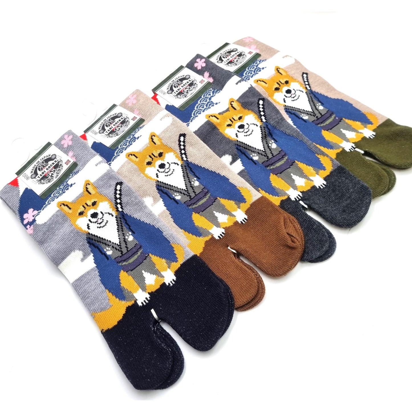 Chaussettes Japonaises Tabi en coton - Chien Shiba Samourai Taille Large