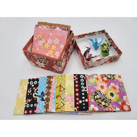 Bloc de 200 Papier origami traditionnel avec boite de rangement yuzen