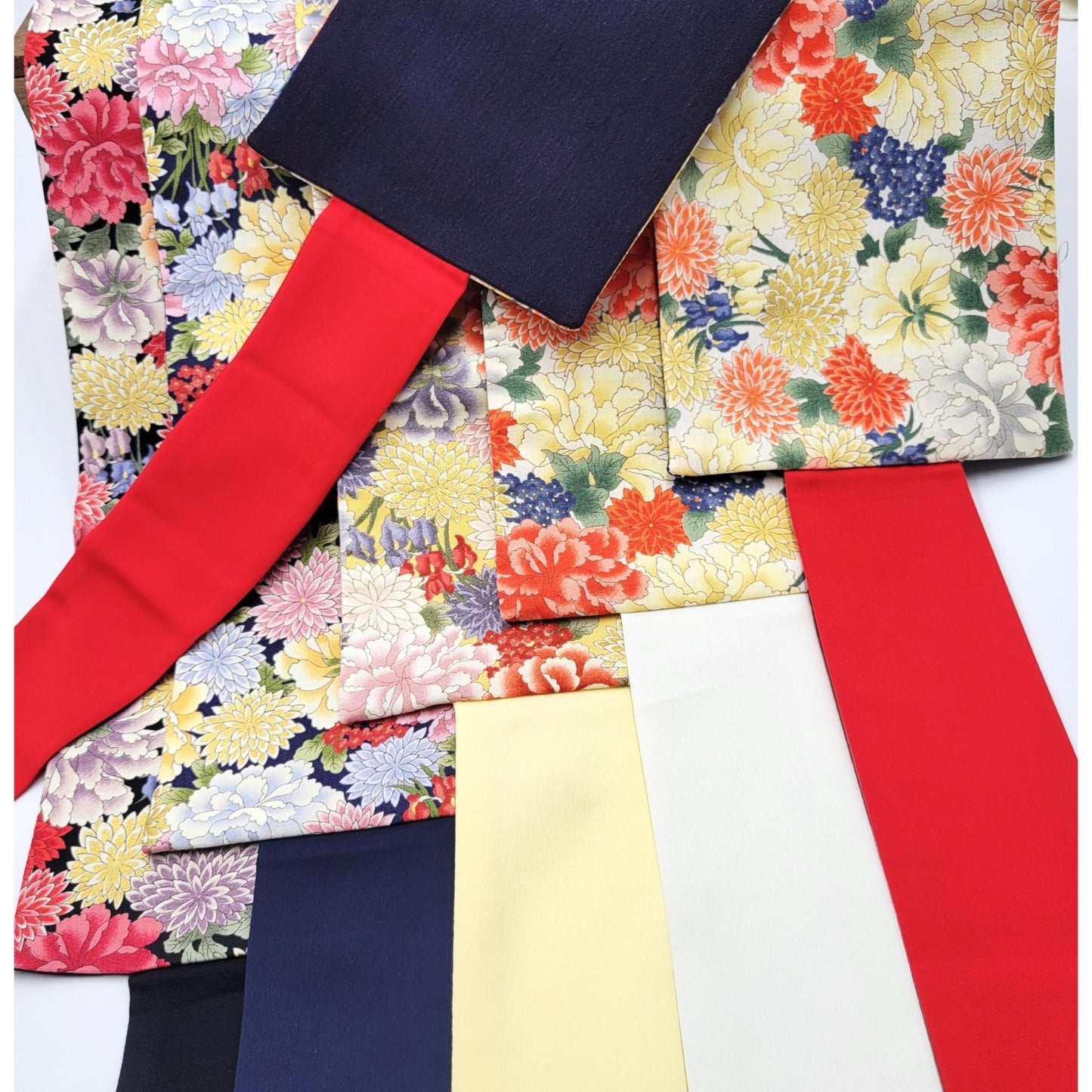Ceinture réversible Musubi en coton - Pivoine et Chrysanthème