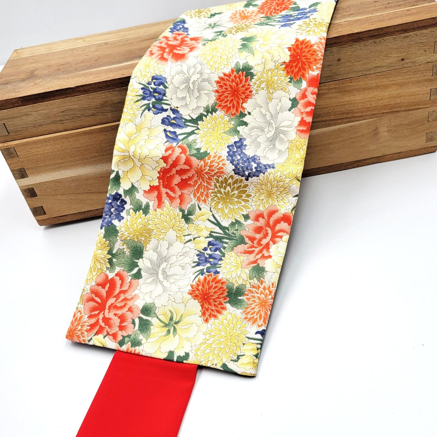 Ceinture réversible Musubi en coton - Pivoine et Chrysanthème