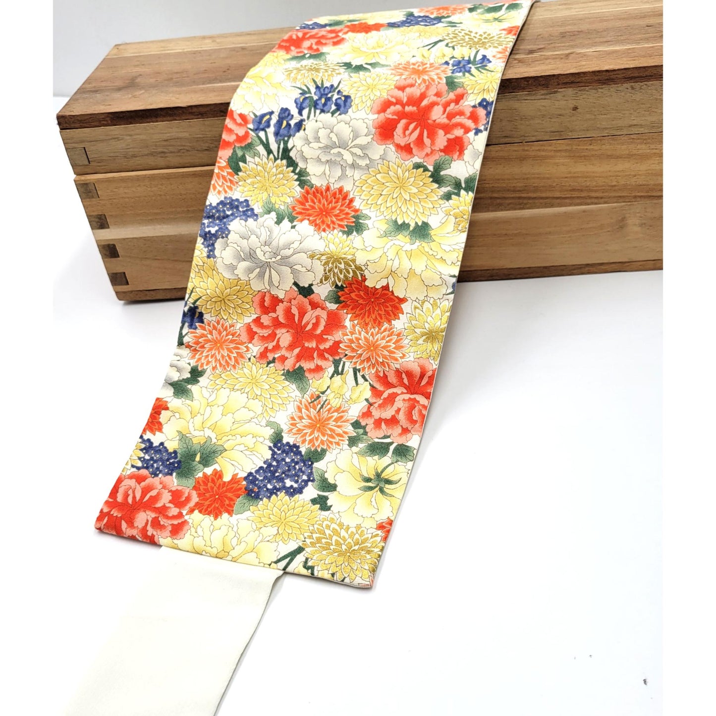 Ceinture réversible Musubi en coton - Pivoine et Chrysanthème