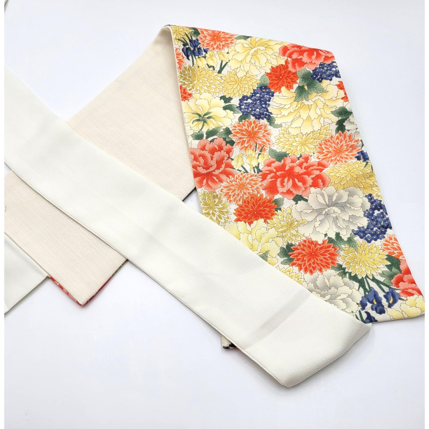 Ceinture réversible Musubi en coton - Pivoine et Chrysanthème