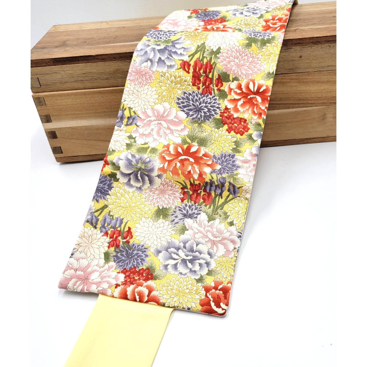 Ceinture réversible Musubi en coton - Pivoine et Chrysanthème