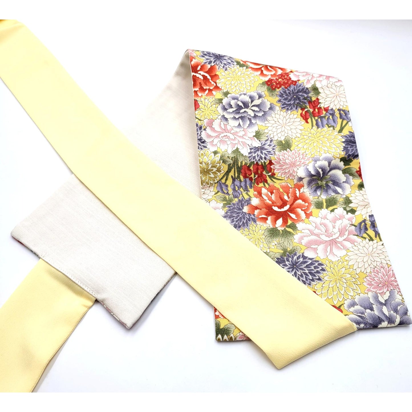 Ceinture réversible Musubi en coton - Pivoine et Chrysanthème