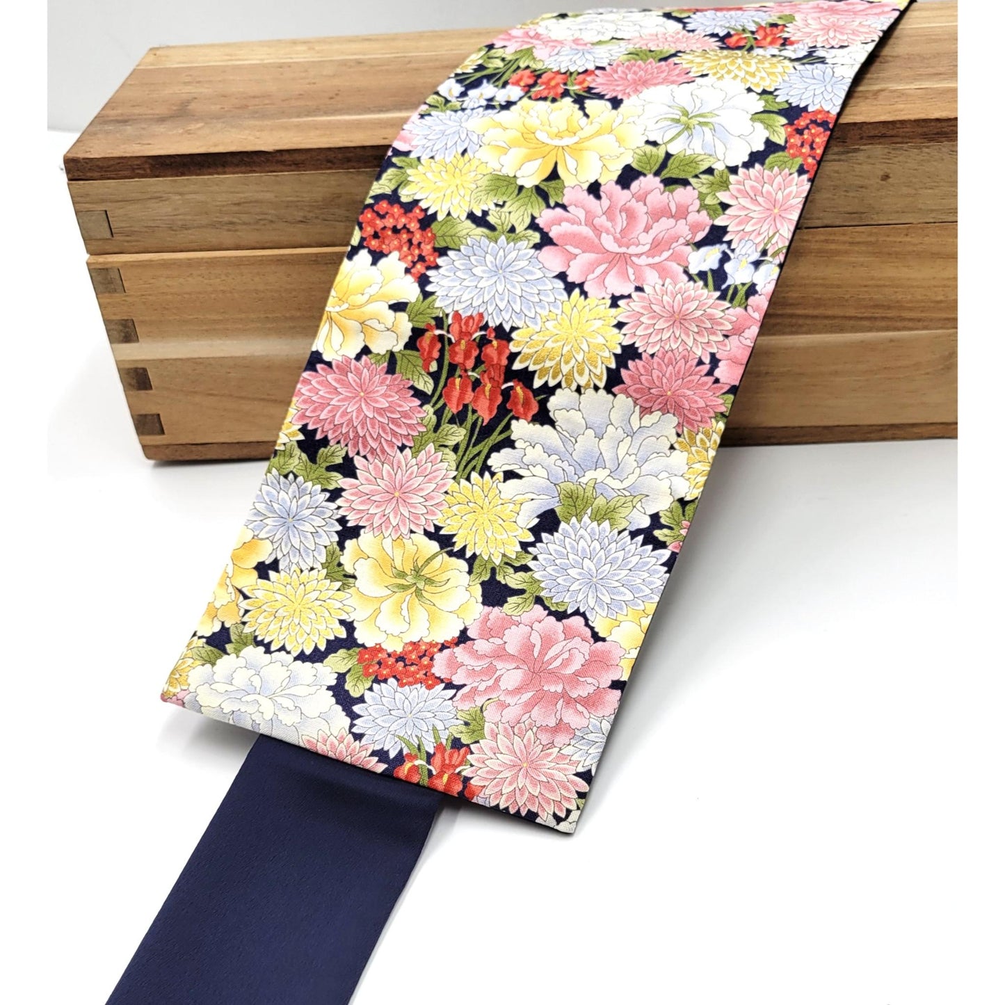Ceinture réversible Musubi en coton - Pivoine et Chrysanthème