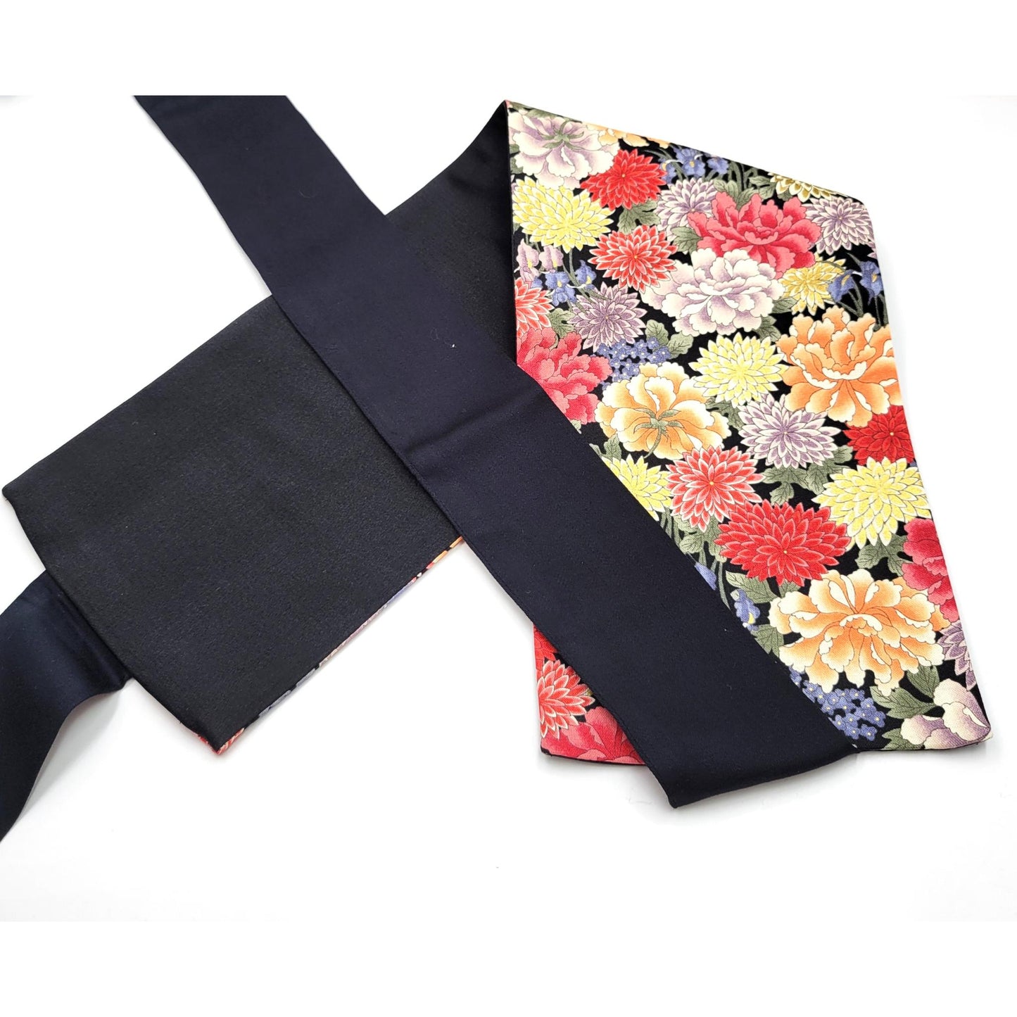 Ceinture réversible Musubi en coton - Pivoine et Chrysanthème