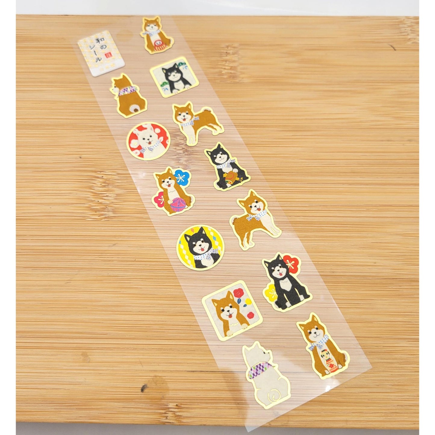 Japanese Stickers: Stickers featuring Japanese folk toys and a Shiba Inu dog