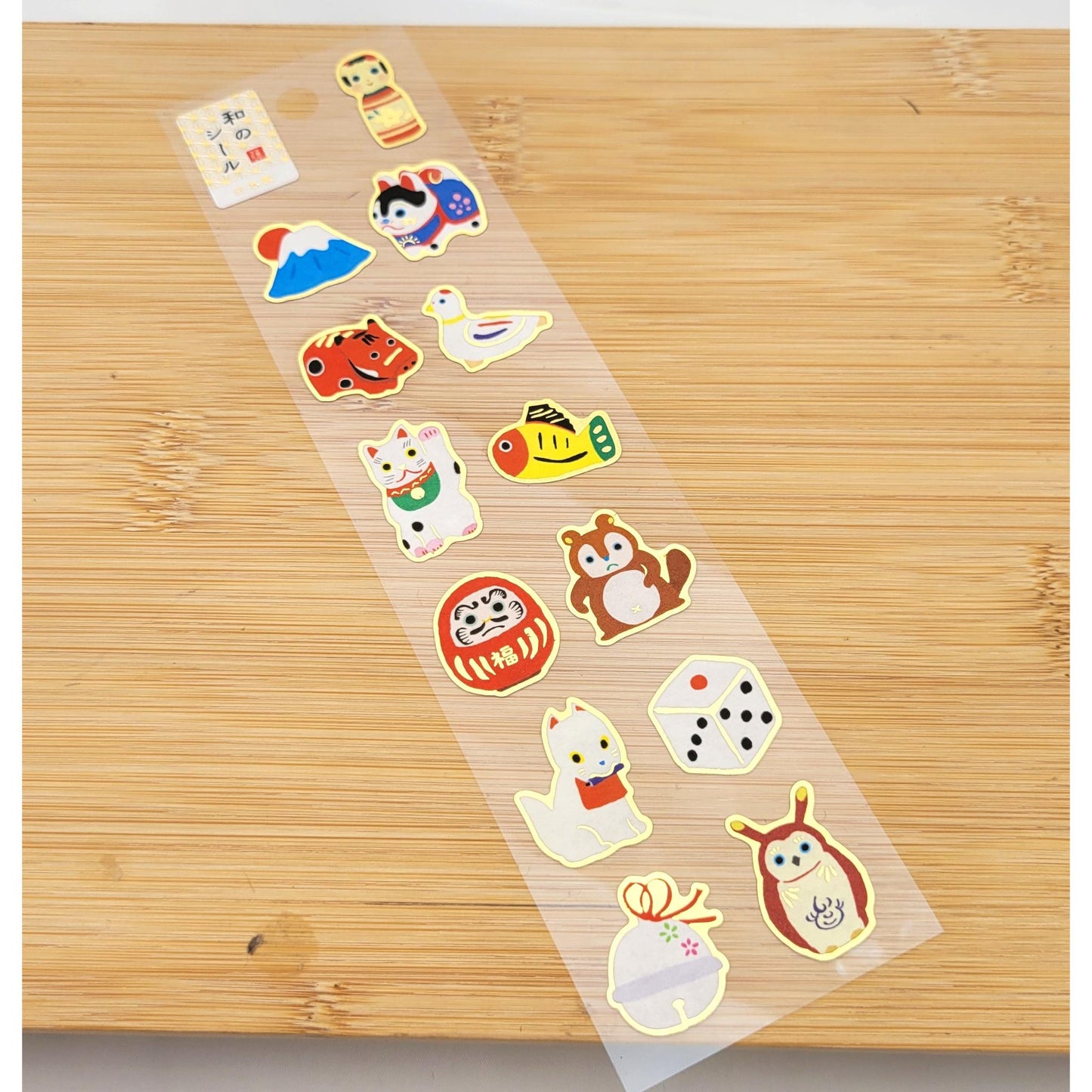 Japanese Stickers: Stickers featuring Japanese folk toys and a Shiba Inu dog