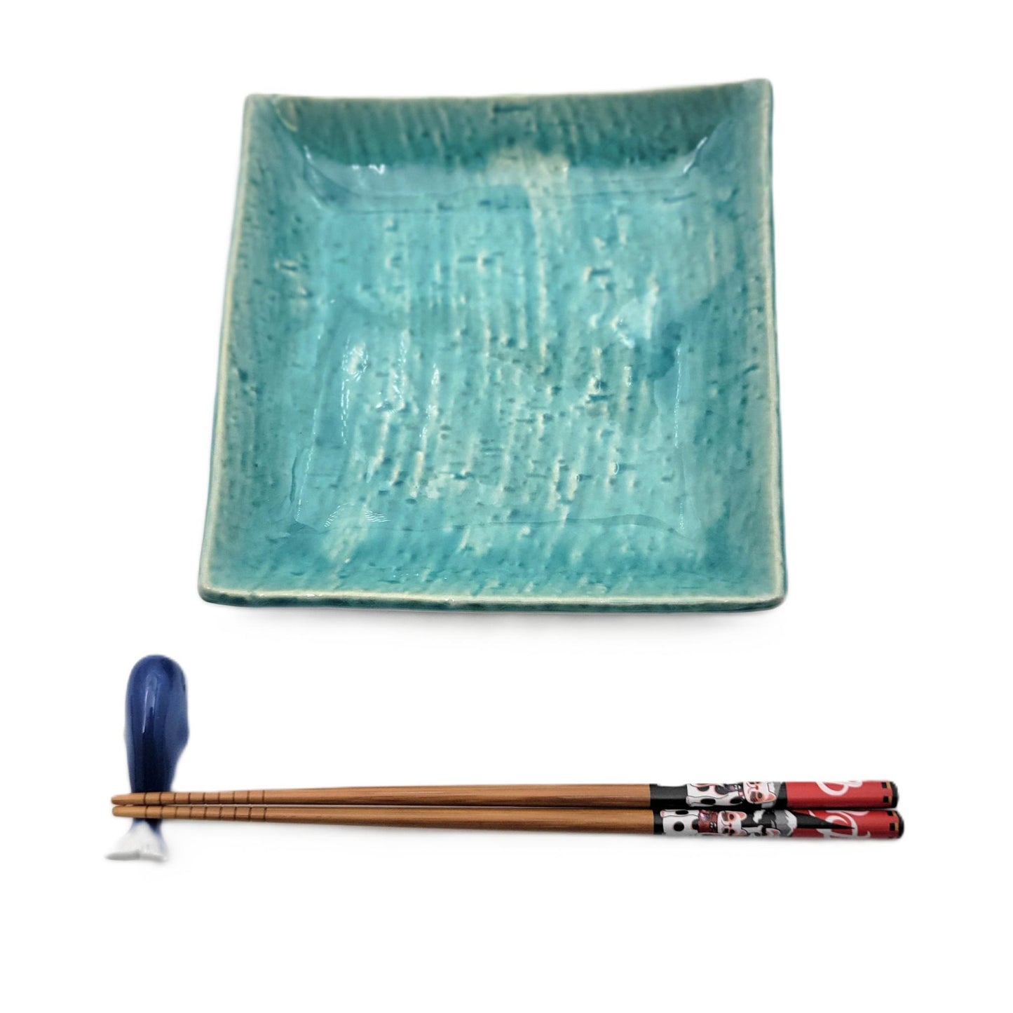 Assiettes artisanales – Série Turquoise "carrée et ovale"