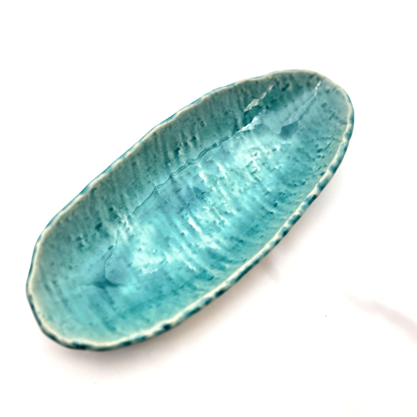 Assiettes artisanales – Série Turquoise "carrée et ovale"