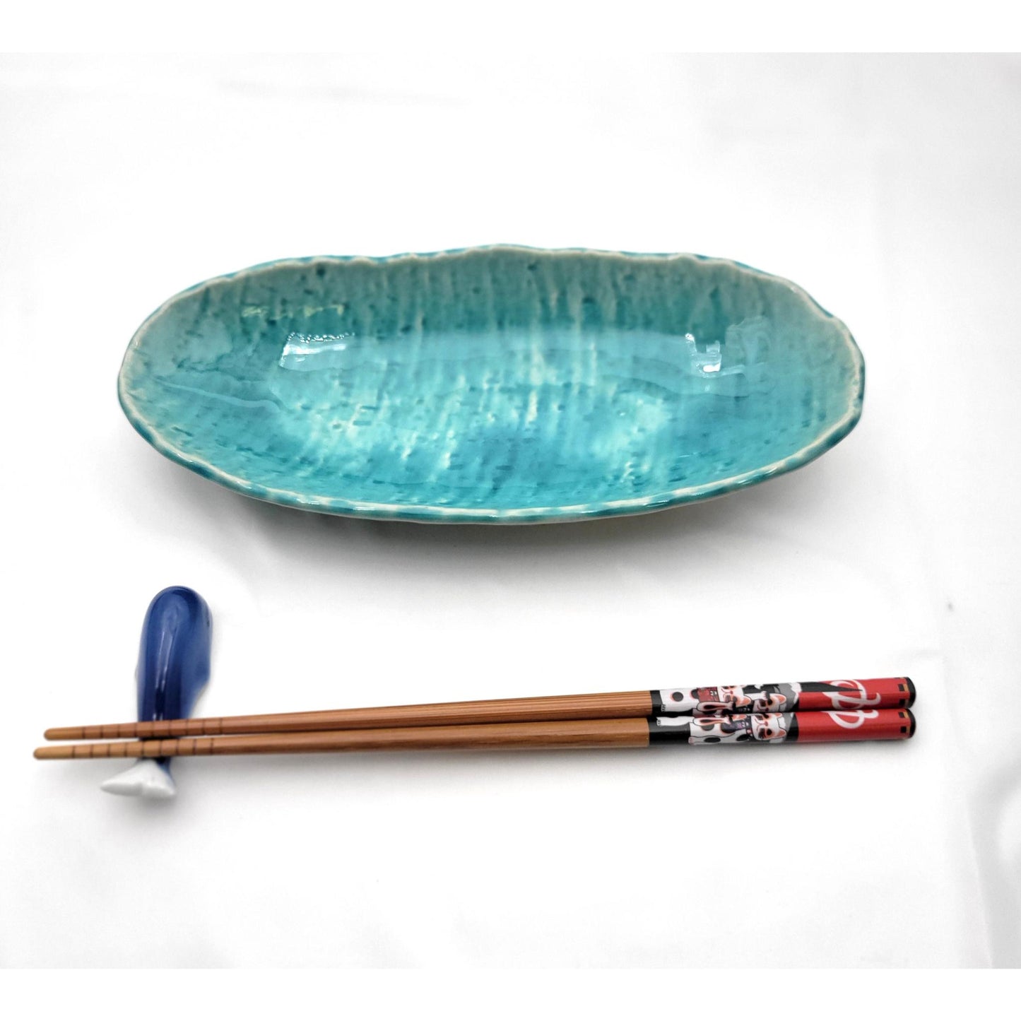 Assiettes artisanales – Série Turquoise "carrée et ovale"