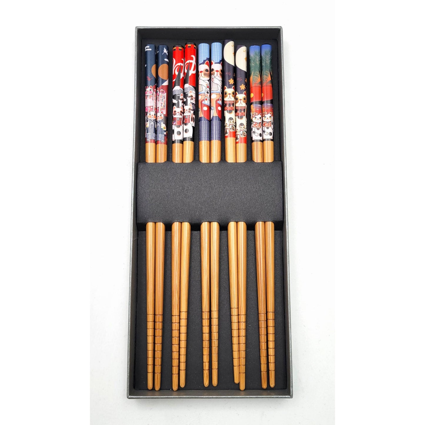 Lot de 5 Paires de Baguettes Bambou - 2 Designs