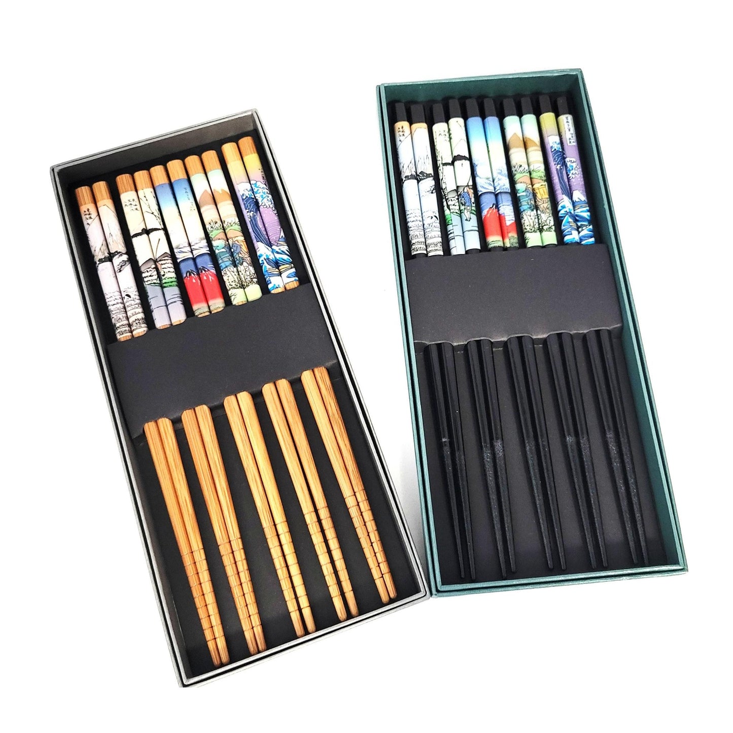 Lot de 5 Paires de Baguettes Bambou - UKIOE Hokusai le noir et le bois