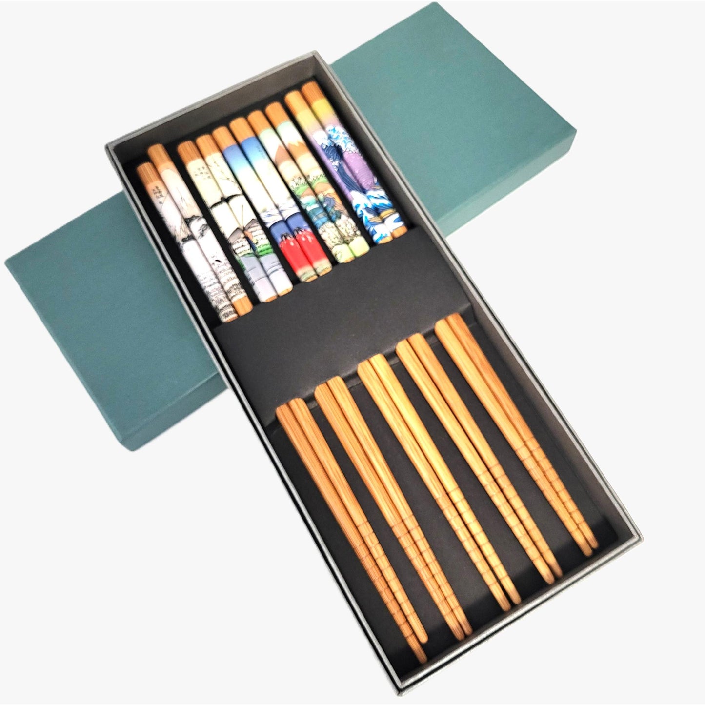 Lot de 5 Paires de Baguettes Bambou - UKIOE Hokusai le noir et le bois