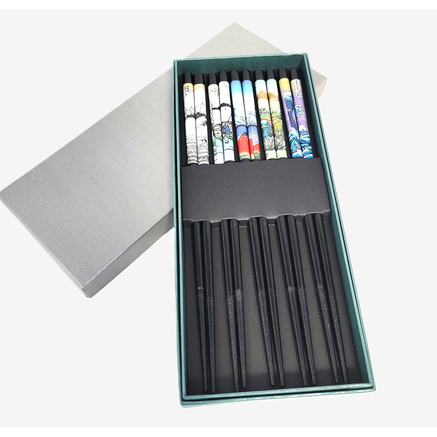 Lot de 5 Paires de Baguettes Bambou - UKIOE Hokusai le noir et le bois
