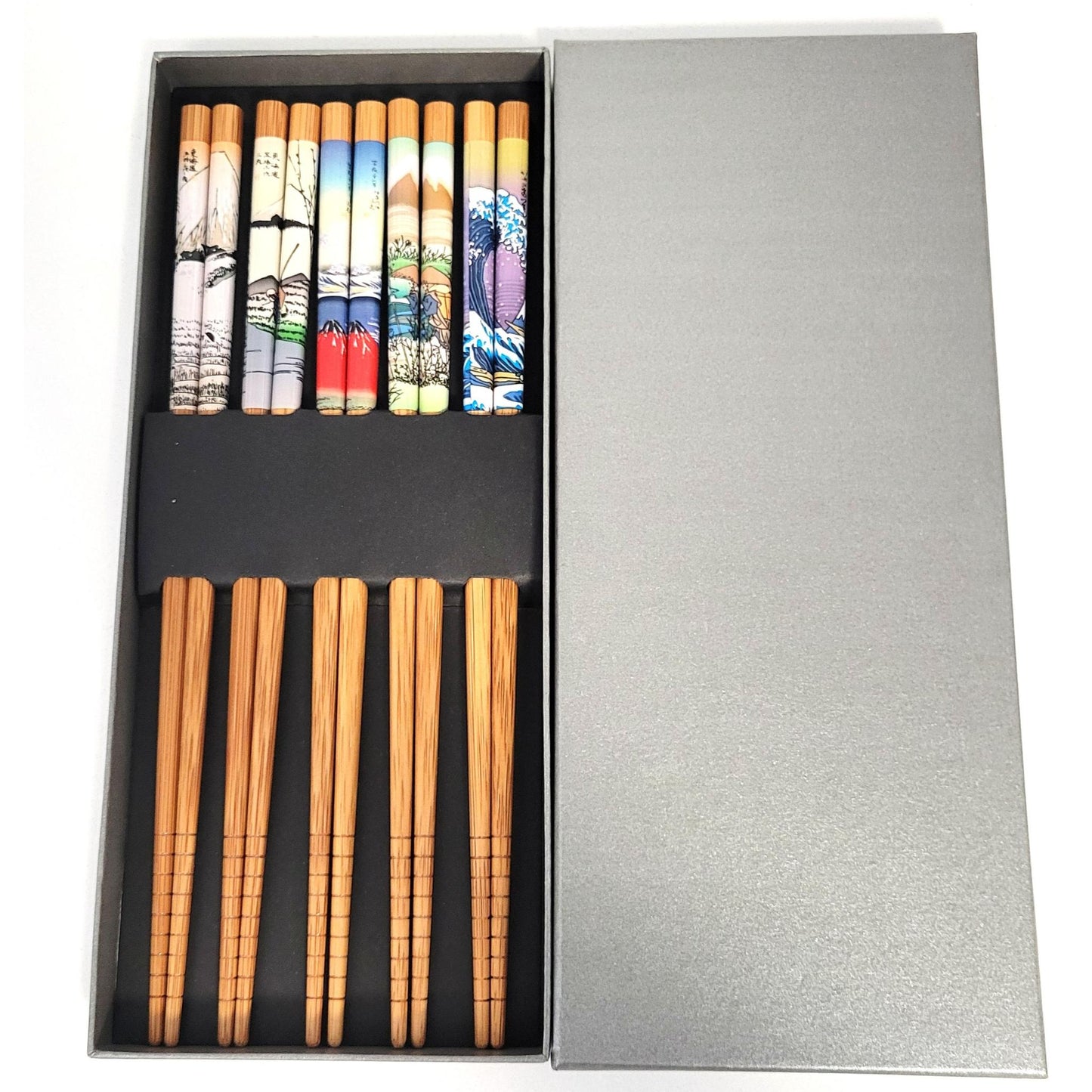 Lot de 5 Paires de Baguettes Bambou - UKIOE Hokusai le noir et le bois