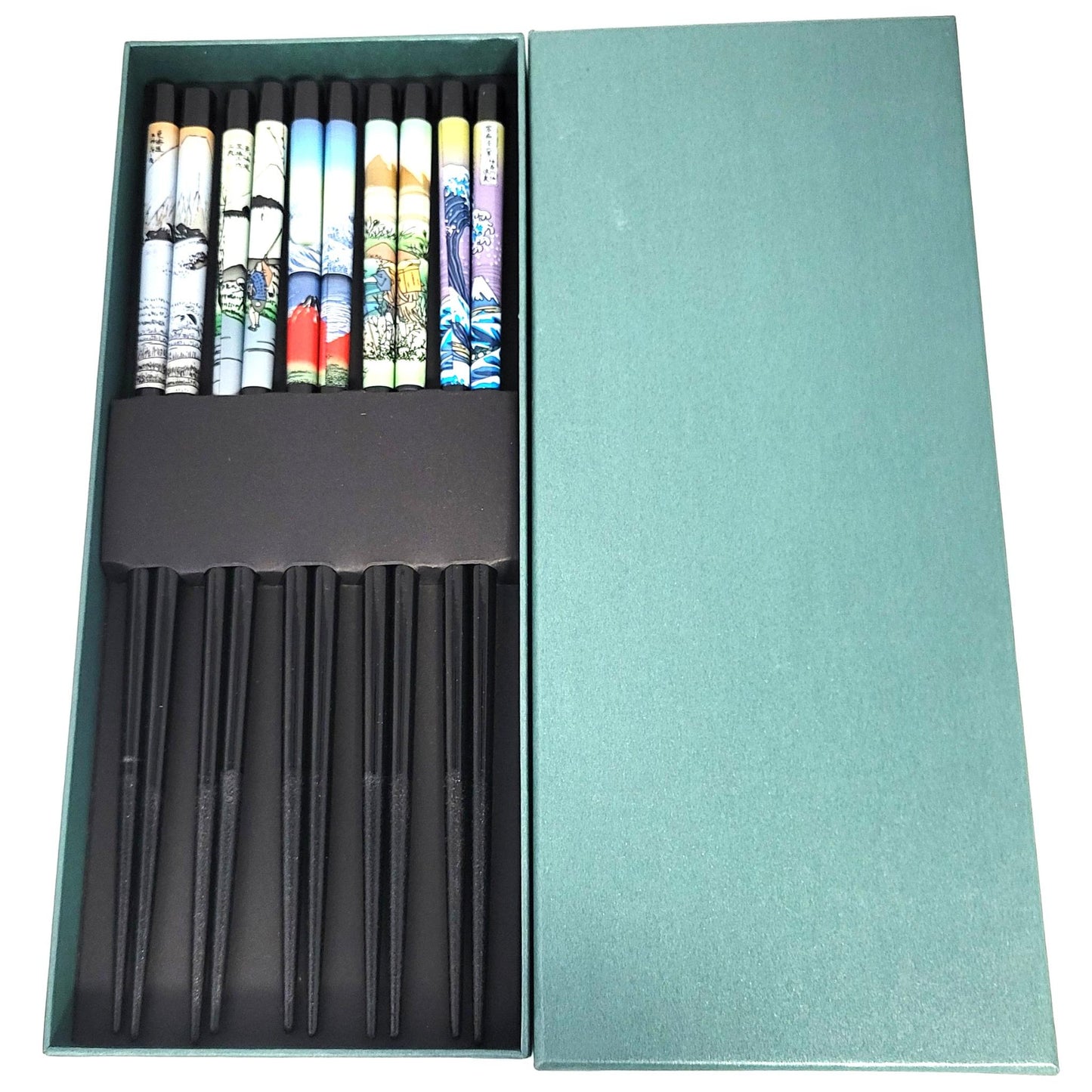 Lot de 5 Paires de Baguettes Bambou - UKIOE Hokusai le noir et le bois