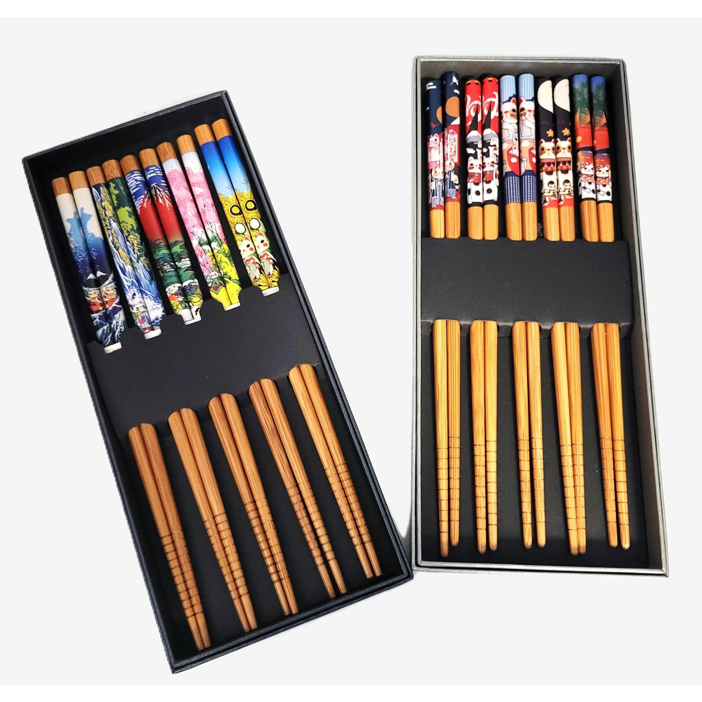 Lot de 5 Paires de Baguettes Bambou - 2 Designs